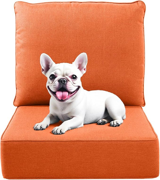 Outdoor Chair Cushions, 6 Inch Thick Patio Seat & Back Cushions Set with Removable Cover, Waterproof Patio Cushions for Outdoor Furniture, 22 x 24 Inch, Orange 1-Set