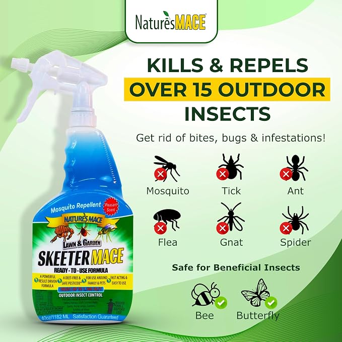 Nature’s MACE Skeeter Pest Repellent Spray - Safe for Pet and Plants, Outdoor Repellent Pest Control, Yard Protection Insect and Spider Barrier Treatment Essential Oil Formula Fresh Scent - 40oz
