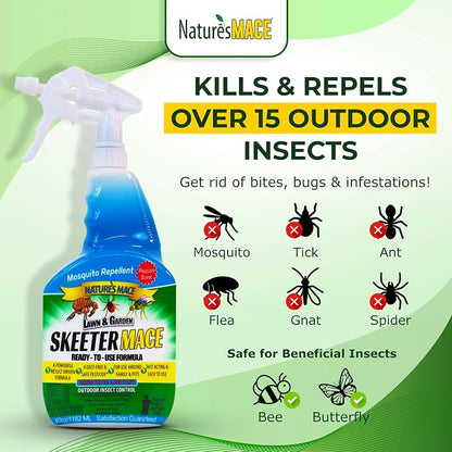 Nature’s MACE Skeeter Pest Repellent Spray - Safe for Pet and Plants, Outdoor Repellent Pest Control, Yard Protection Insect and Spider Barrier Treatment Essential Oil Formula Fresh Scent - 40oz