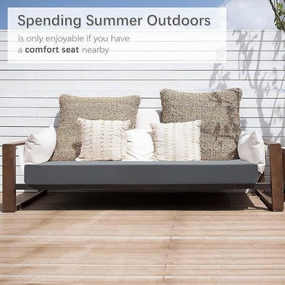Favoyard Outdoor Bench Cushion 48 x 18 Inch Waterproof Patio Furniture Cushions 3-Year Color Fastness Garden Sofa Settee Couch Swing Pads with Handle and Attach Ties, Dark Gray