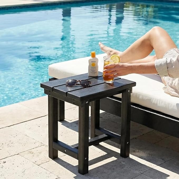 Furnimart Adirondack 16.5" Square Outdoor Side Table, Extra-Thick HDPE Weather-Resistant Small Patio Table, Black Outdoor End Table for Garden Balcony Yard Deck Poolside(Black)