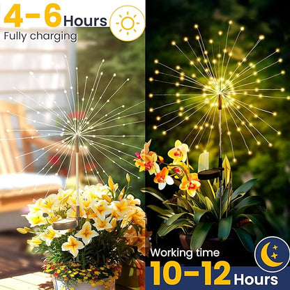GIGALUMI Garden Decor Outdoor Lights 120LED 6Pack, Solar Garden Lights Outside Fairy Firework Decorative,Solar Powered for Yard Pathway Flowerbed Planter Balcony Patio 4th of July Decor (Warm White