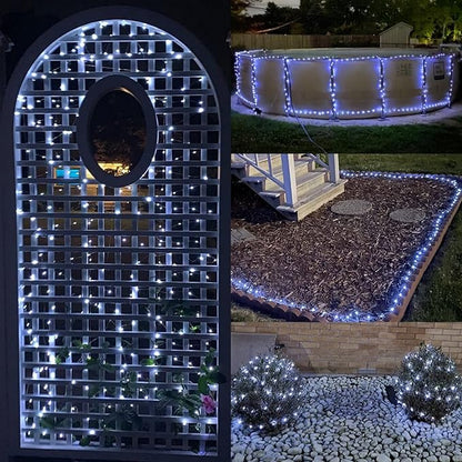 YEGUO 4 Pack White Solar Fairy Lights, Each 33ft 100 LED Christmas Lights Outdoor Waterproof, 8 Modes Sliver Wire Solar String Lights