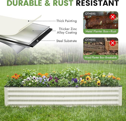 INNO STAGE Galvanized Raised Garden Bed Kits, 6x3x1ft Metal Raised Garden Beds Outdoor, Large Steel Raised Planter Bed with Gloves for Vegetables & Flowers Patio Ground Planter Box (White, 2PCS)