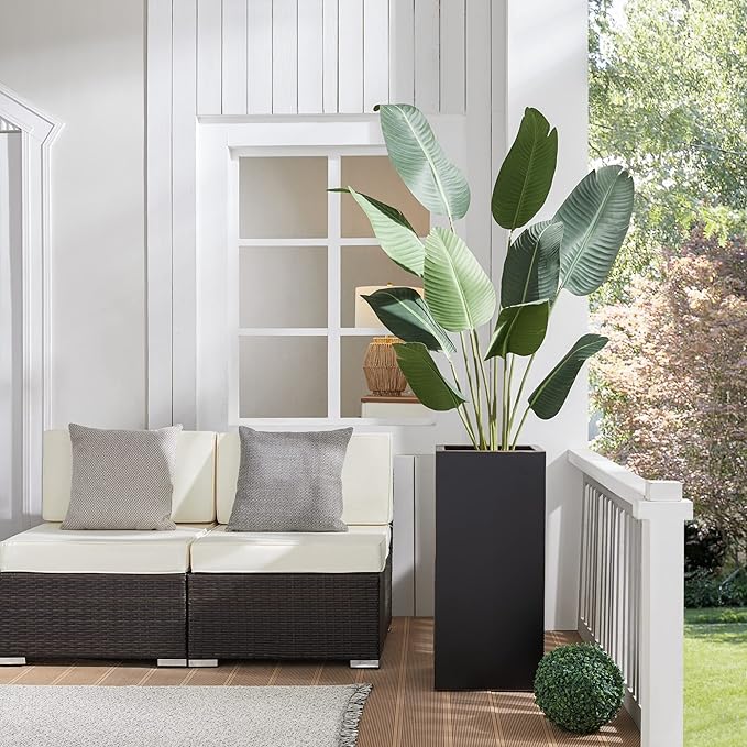 Wallowa Metallic Heavy Tall Outdoor/Indoor Planter Box 14Lx14Wx30H Inches Rectangular Large Flowerpot, Tall Metal Planter Box for Front Porch ‎25 Pounds, No Assembly Required, Black, 1 Pack