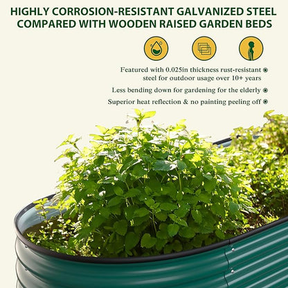 MUPATER Galvanized Raised Garden Bed 8x2x2ft, 9-in-1 Metal Raised Planter Box with Aluminum Support Rods Oval for Outdoor Vegetable Flower, Backyard and Patio, Green