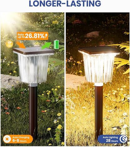 Super Bright Outdoor Solar Lights for Yard Powered 6 Pack, Adjustable Warm&Cool White, Waterproof IP65 Garden Decor Landscape Lighting Outside for Front Pathway/Patio/Walkway/Driveway/Lawn/Path Light