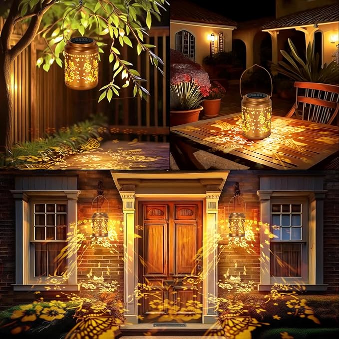Butterfly Solar Lights Lanterns Outdoor Waterproof, Mothers Day Gifts for Women Grandma, Garden Decor Hanging Solar Light Outdoor for Yard, Patio, Backyard, Porch (2 Pack)