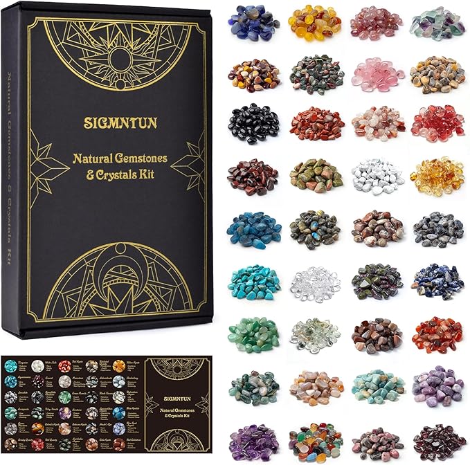 36 Varieties Healing Crystal Chips & Stones Set – 2.5 lbs, 0.3" Natural Polished & Tumbled Gemstones Collection and Small Decorative Rocks for Chakra, Meditation, Reiki, Witchcraft, Crafts