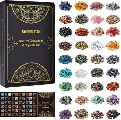 36 Varieties Healing Crystal Chips & Stones Set – 2.5 lbs, 0.3" Natural Polished & Tumbled Gemstones Collection and Small Decorative Rocks for Chakra, Meditation, Reiki, Witchcraft, Crafts