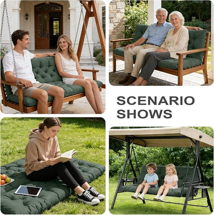 Porch Swing Cushions,Outdoor Cushions 3 Seater Replacement with Backrest, Waterproof Thickened Bench Cushion with Ties for Porch, Patio,Outdoor, Backyard and Garden (Dark Green 40 * 40 in)