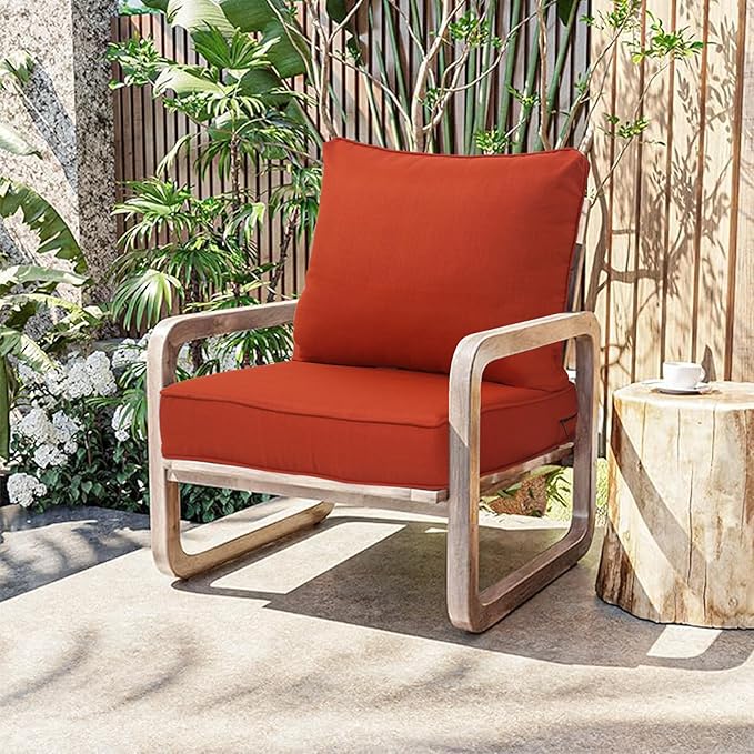 COZYVIDA Outdoor/Indoor 23.5x25 inch Deep Seat Patio Cushions Set of 2 Resilient Foam Filling Water Repellent Stain-Resistant UV Resistant Weather Resistant Patio Cushions Quarry Red