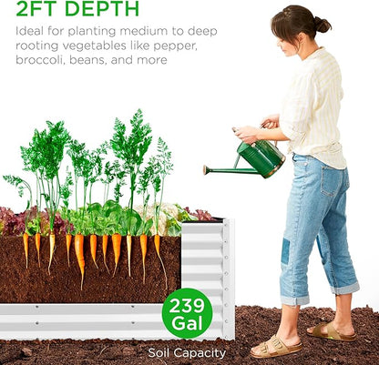 Best Choice Products 8x2x2ft Raised Outdoor Metal Garden Bed, Rectangular Planter Box for Herbs, Flowers, and Deep Root Vegetables w/ 240 Gallon Capacity - White