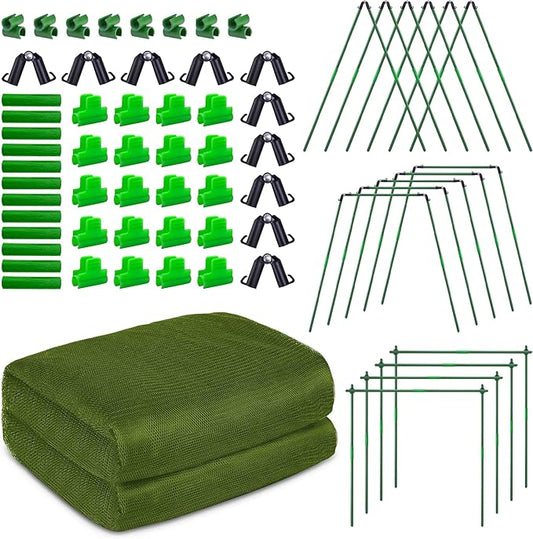 U0U Garden Mesh Netting Kit,7.8 x 24 Ft Ultra Fine Mesh Netting with Garden Hoops,Garden Netting Set for Raised Beds,Bird Net Protection for Vegetable Plants Birds Animals Protection (Green)
