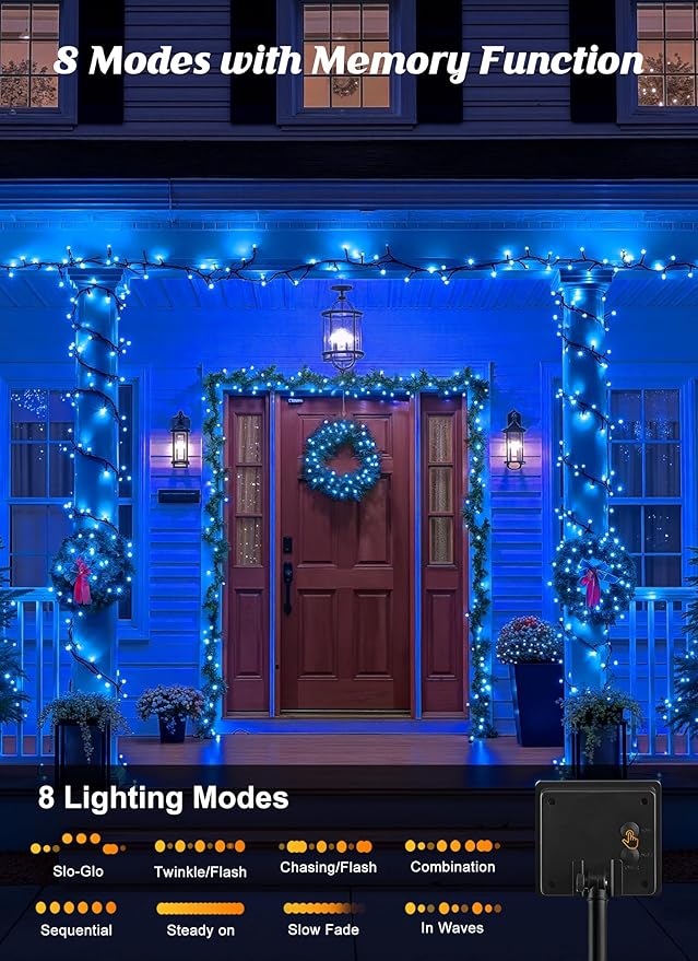Brightown 2 Pack Solar String Lights Outdoor, Total 144Ft 400 LED Twinkle Fairy Lights Waterproof with 8 Modes Auto On/Off for Patio Tree Garden Party Home Wedding Christmas Decorations (Blue)
