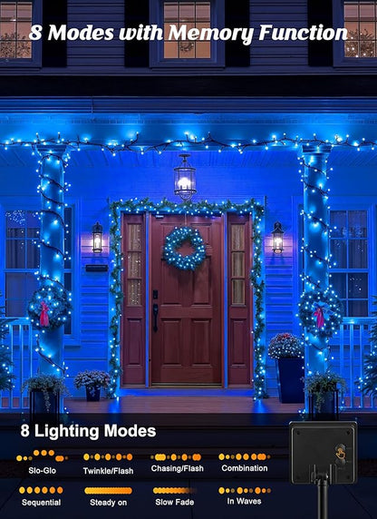 Brightown 2 Pack Solar String Lights Outdoor, Total 144Ft 400 LED Twinkle Fairy Lights Waterproof with 8 Modes Auto On/Off for Patio Tree Garden Party Home Wedding Christmas Decorations (Blue)