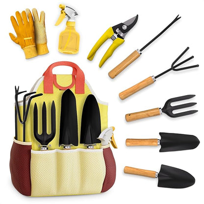 10 Pcs Gardening Tools for Women – Ergonomic Lightweight Metal Garden Tools Set with Convenient Organizer Handbag – Easy Handling for Outdoor Plant Care | Gardening Gifts for Women for Home Use