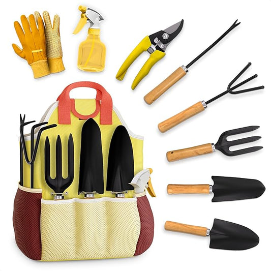 10 Pcs Gardening Tools for Women – Ergonomic Lightweight Metal Garden Tools Set with Convenient Organizer Handbag – Easy Handling for Outdoor Plant Care | Gardening Gifts for Women for Home Use