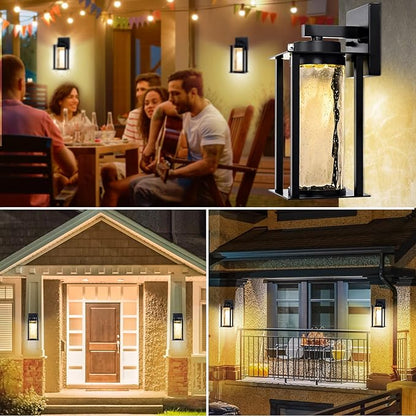 LED Dusk to Dawn Outdoor Light Fixtures - 2 Packs Modern Porch Lighting with Attractive Glass, 13W 3000K LED Exterior Sconce Wall Mount with Photocell Sensor for House Front Garage Door, Waterproof