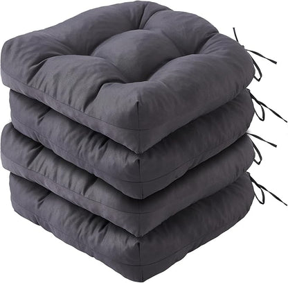 Outdoor Chair Cushions Set of 4, Patio Chair Cushions with Ties, 19x19+5” Tufted Outdoor Seat Cushions, Waterproof Patio Furniture Cushions, Outdoor Dining Chair Pads, Dark Grey