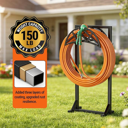 2 Pack Garden Hose Holder, Heavy-Duty Metal Stand with Stable Base & 2 Tool Hooks, Freestanding Storage Rack for Outside, Holds 150ft – Hose Holders for Yard & Lawn