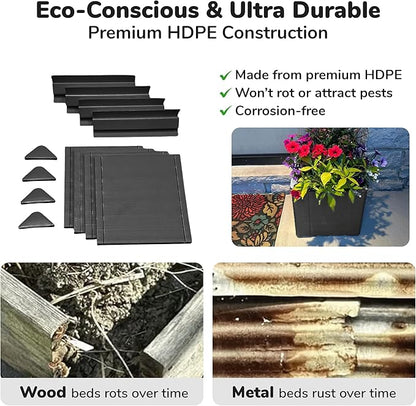Raised Garden Bed - 1x1 ft Planter Box - Black HDPE - No Tools Needed - DIY Kit for Urban Gardening, Flowers, Herbs & Vegetables - Made in The USA - 2 Pack
