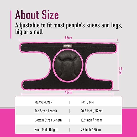 COOLJOB Women Men Knee Pads for Gardening House Working, Floor Cleaning and Construction, Durable Breathable Kneeling Cushion with Thick EVA Foam Padding and Adjustable Non-Slip Straps 1 Pair Pink