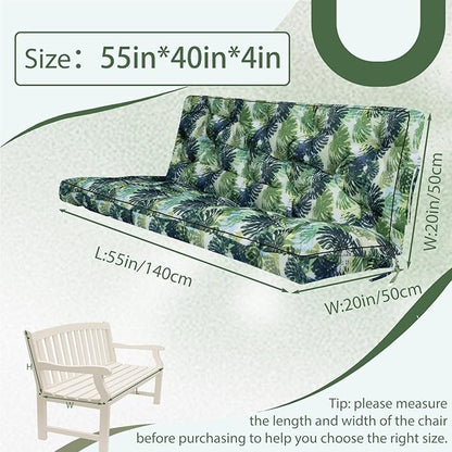2/3 Seater Swing Replacement Cushion, Waterproof Porch Swing Cushions with Backrest, Thickened Bench Cushions for Outdoor Furniture, for Outdoor Patio Swing (Palm Leaves, 55 * 40in)