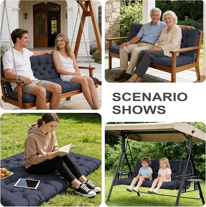 Porch Swing Cushions,Outdoor Cushions 3 Seater Replacement with Backrest, Waterproof Thickened Bench Cushion with Ties for Porch, Patio,Outdoor, Backyard and Garden (Navy Blue 40 * 40 in)