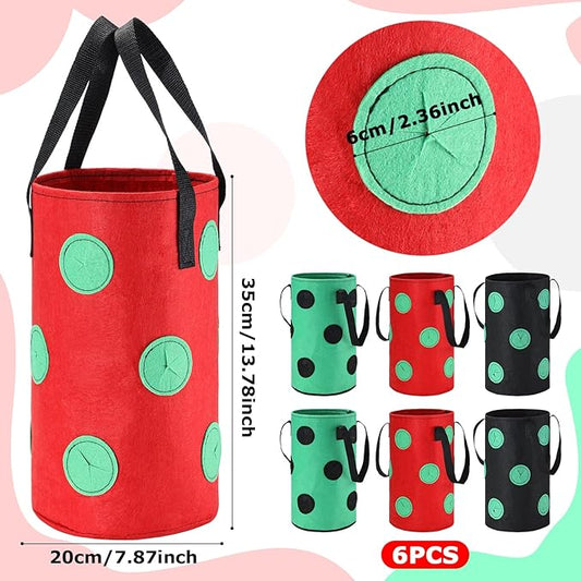6 Pieces 3 Gallon Tomato and Herb Planter Hanging Aeration Fabric Strawberry Grow Bags Hanging Strawberry Planter Upside Down Tomato Plant Hanger Vegetable Planting Bags for House (Black, Green, Red)
