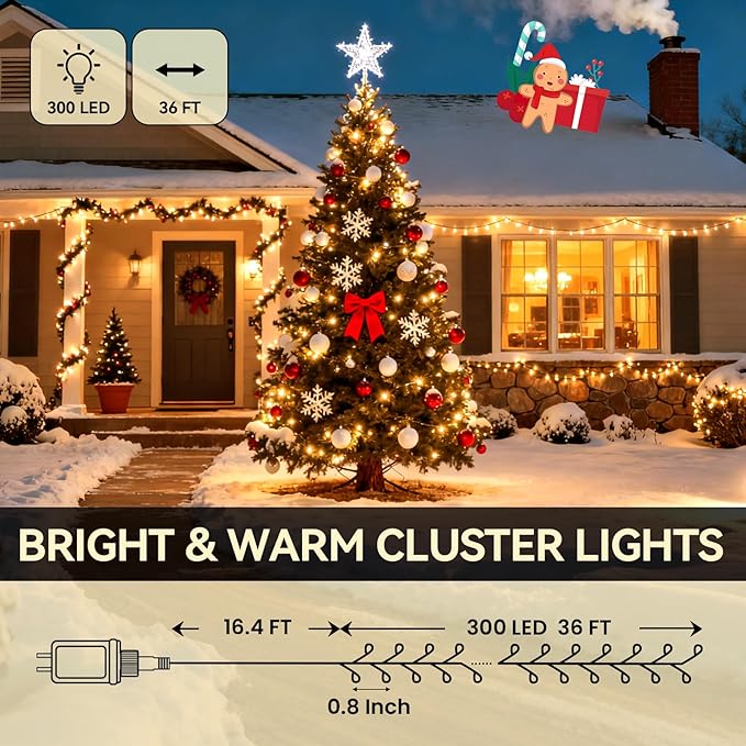 Dailyart 300 LED Warm White Christmas Lights: 36Ft Remote Control Fairy Lights with Timer - Waterproof Fairy Lights Firecracker Plug in String Lights for Garden Wedding Party