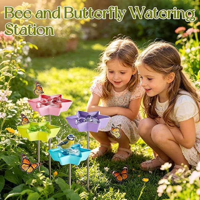 4 Pack Bee Watering Station, Resin Bee Feeder, Flower Design Butterfly Bath Bowl Drinking Cups for Pollinators Small Bird Outdoor Garden Yard Patio