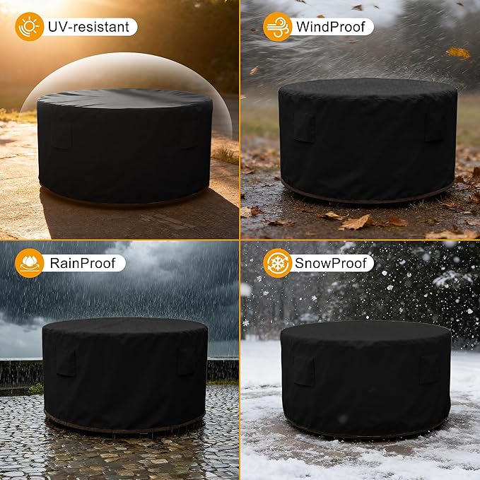 HDCAXKJ Round Patio Table Cover Waterproof Outdoor Dining Table and Chair Set Cover Heavy Duty Round Protector with Zipper Anti-Fading Cover for Outdoor Furniture (Black, 61"DIA x 39"H)