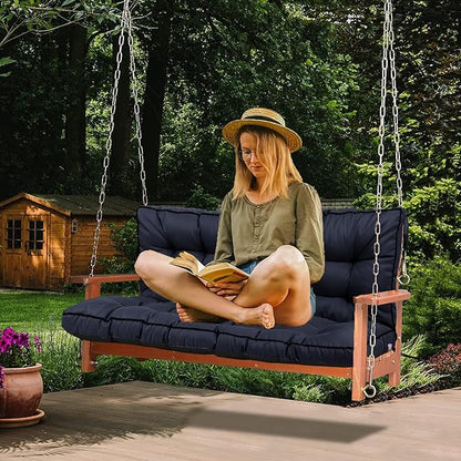 Swing Replacement Cushions with Backrest, 2 or 3 Seater Waterproof Non-Slip Overstuffed Swing Pad, Indoor/Outdoor Bench Cushion for Porch Chair Swings Garden Furniture (Navy blue, 40 * 63 in)