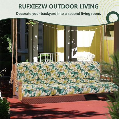 2/3 Seater Swing Replacement Cushion, Waterproof Porch Swing Cushions with Backrest, Thickened Bench Cushions for Outdoor Furniture, for Outdoor Patio Swing (Clover, 63 * 40in)