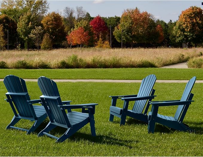 FUNBERRY Folding Adirondack Chair Set of 4, All Weather HDPE Fire Pit Chairs with Cup Holder for Outdoor