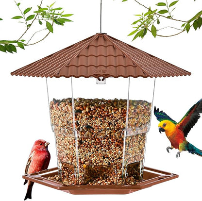 Jealoeur Bird Feeders for Outdoors Hanging Bird Feeder Wild Birds Seed, Brown 2 Pack B