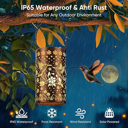 Hummingbird Solar Lanterns Outdoor Waterproof: Decorative Hanging Metal Lanterns for Patio Yard Pathway - Solar LED Garden Lights for Outdoor Decor - Xmas Gifts for Women Mom Grandma 2025 1 Pack
