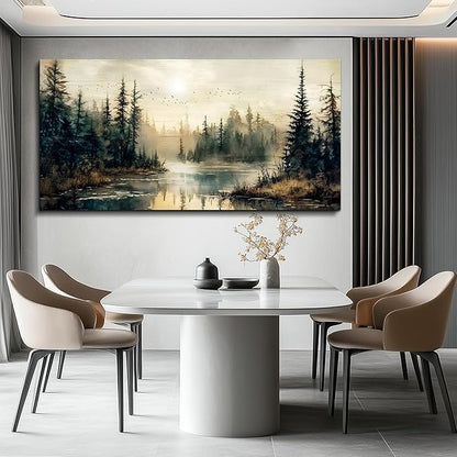 FUHAIHUA Large Wall Decor For Living Room Canvas Wall Art For Office Farmhouse Wall Decorations For Bedroom Forest River Landscape Paintings Modern Pictures Artwork Room Home Decor 24x48 In