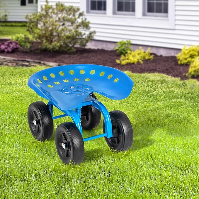 Giantex Garden Cart, Rolling Workseat with 4 Wheels, Garden Stool 360° Swivel Work Seat & Adjustable Height, Heavy Duty Wagon Scooter for Gardening for Patio Garden, Lawn, Yard (Blue)