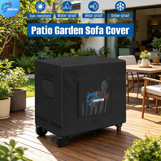 SIRUITON Outdoor Bar Cart Cover for 60 Inch Portable Outdoor Table, Heavy Duty 600D Oxford Fabric Outdoor Waterproof BBQ/Worktable Metal Movable Table Cover