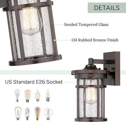 Outdoor Wall Sconces, Exterior Lantern Lighting Fixture, Mounted Lights for Patio, Porch, Garden, Balcony (Bronze, 12" H-2Pack)