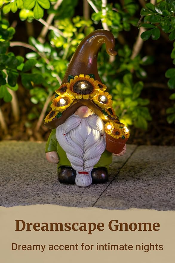 Solar Garden Gnome Statue, 7.67 Inch Resin Gnome Outdoor Decor for Yard, Backyard, Patio, Porch, Lawn; Garden Decor, Gnome Gifts, Birthday Gifts for Grandma Mom Women