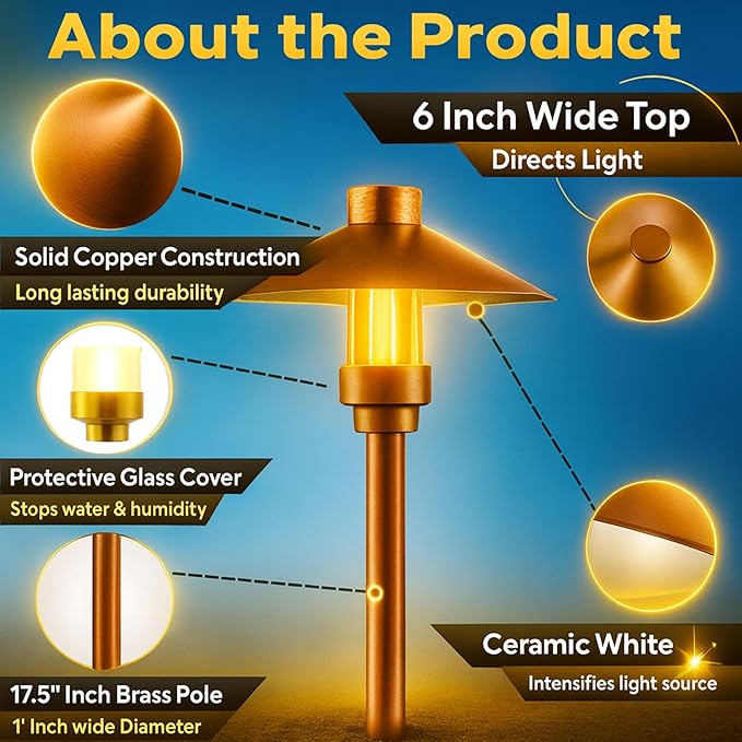 LED Pathway 126 Landscape Light (4 Pack) 12V Solid Copper Low Voltage 4W G4 LED Light Bulb Included Outdoor Mushroom Security Garden Patio Area Light for Beautiful Bright Long Lasting