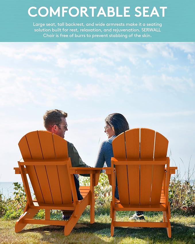 SERWALL Adirondack Chair for Patio Garden Outdoors Heavy All-Weather Fire Pit Chairs - Orange