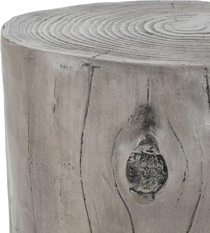 Christopher Knight Home Pawn 17" H MGO Outdoor Side Table with Tree-Stump Design, Patio Decorative Wood-Like Texture End Table, Round Top Lightweight Concrete Garden Stool, No Assembly, Gray