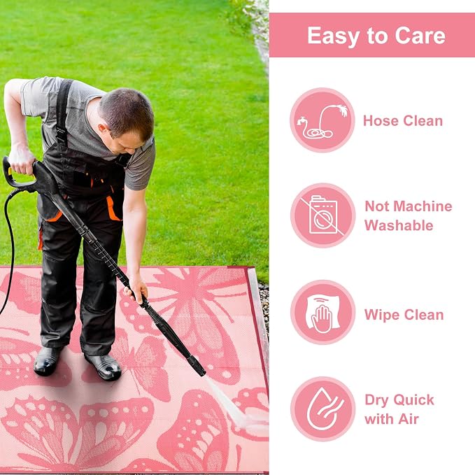 Anidaroel Pink Camping Rug for Outside RV, 8'x10' Waterproof Outdoor Rug for Patio Clearance, Reversible Plastic Straw Outside Rug, Outdoor Camping Mat for Deck, Camper, Backyard, Picnic(Pink,8‘X10')