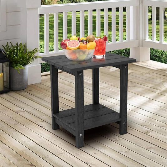 Outdoor Side Table, Weather Resistant Double Small Adirondack Side Table, Outdoor Indoor End Table for Chair, 17" Patio Table for Pool, Deck and Porch, Black (Item2, Black)