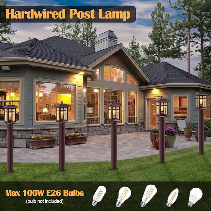 Bronze Post Lights Dusk to Dawn 2 Packs, Outdoor Post Mount Outdoor Light Fixtures, Bronze Patio Pole for Lights Waterproof, Exterior Lamp Post Light Fixture for Path Garden Yard Patio