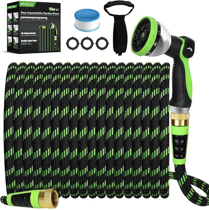 Garden Hose Non-Expanding 100ft, Flexible Water Hose with 10 Function Spray Nozzle, Lightweight, Kink Free,Leak Proof Water Hose for Outdoor,Yard, Lawn, Car Wash, Pet,RV (100FT)